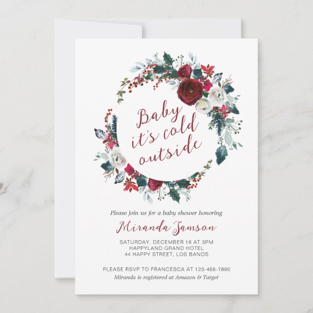 Christmas Wreath Baby Shower Invitation (Front)
