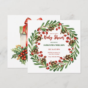 Christmas wreath baby shower invitation