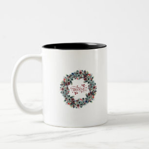 Christmas Wreath BELIEVE Typography Two-Tone Coffee Mug