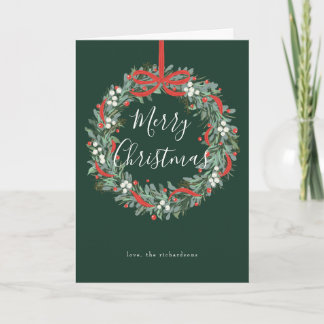 Christmas Wreath berries and bow Holiday Card