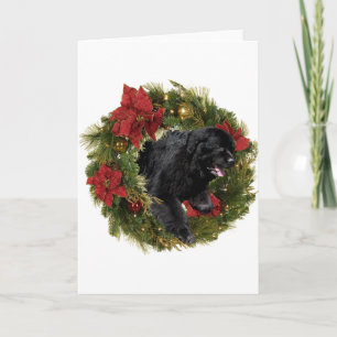 Christmas Wreath Black Newf Holiday Card
