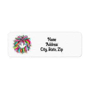Christmas Wreath Boho Cute Pink Holiday Address