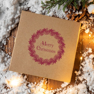 Christmas Wreath Botanical Holly & Poinsettias Rubber Stamp