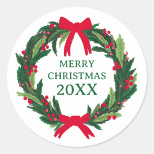 Christmas Wreath Botanicals Foliage Holiday CUSTOM Classic Round Sticker