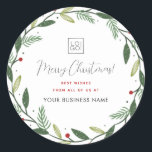 Christmas Wreath Business Add Custom Company Logo Classic Round Sticker<br><div class="desc">These elegant stickers would be great for your business/promotional needs. Easily add your own logo and custom text by clicking on the "personalise" option.</div>
