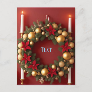 Christmas Wreath 🎄✨ Candle Glow Elegant Holiday Postcard