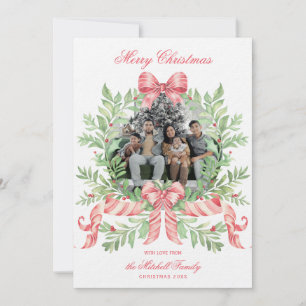 Christmas Wreath Candy Cane Bow   Photo Card