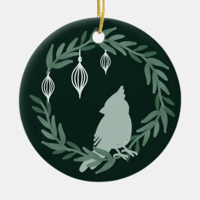 Christmas Wreath Cardinal Photo Ceramic Tree Decoration (Front)