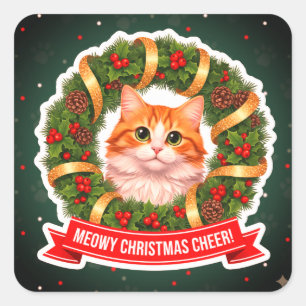 Christmas Wreath Cat Sticker – Cute Festive Kitty