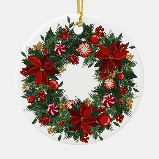 Christmas Wreath  Ceramic Tree Decoration (A digital art illustration of a Christmas ornament, featuring a wreath design.)