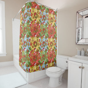 Christmas wreath, Christmas Ornaments, Santa's Hat Shower Curtain
