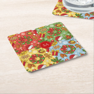 Christmas wreath, Christmas Ornaments, Santa's Hat Square Paper Coaster