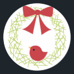 Christmas Wreath Classic Round Sticker<br><div class="desc">Art by Cocoa Studio</div>
