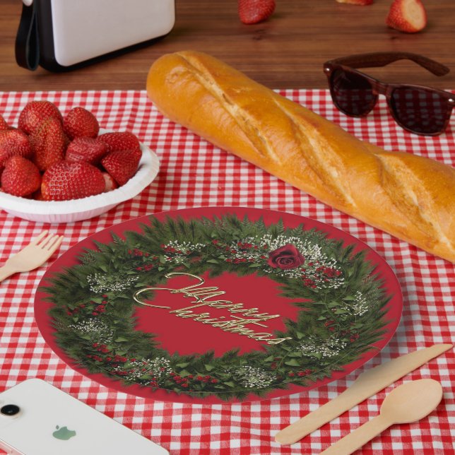 Christmas Wreath Clock Paper Plate (Picnic)