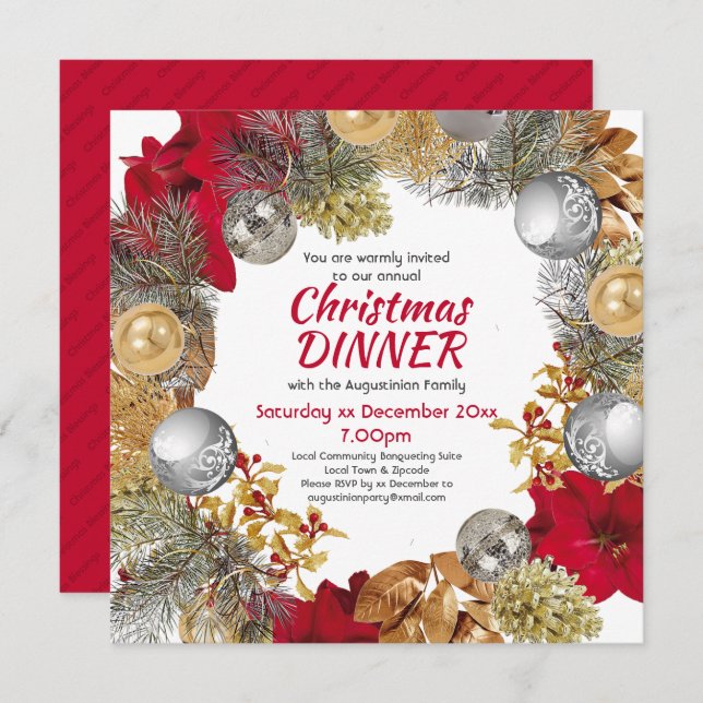 Christmas Wreath CORPORATE DINNER Invitation (Front/Back)