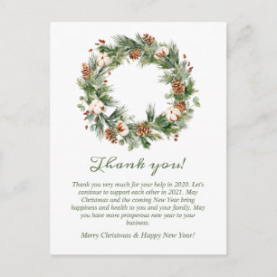 Christmas Wreath Corporate Holiday Thank You  Postcard