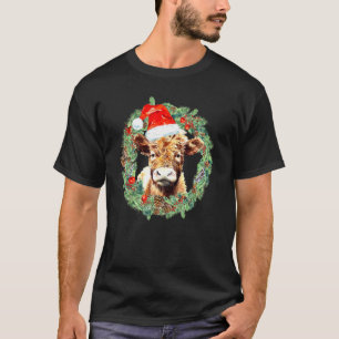 Christmas Wreath Cow Xmas Pyjamas Gif For Farmer T-Shirt