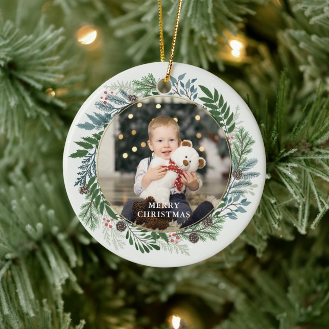 Christmas Wreath Custom 2-Photo Ceramic Tree Decoration (Tree)