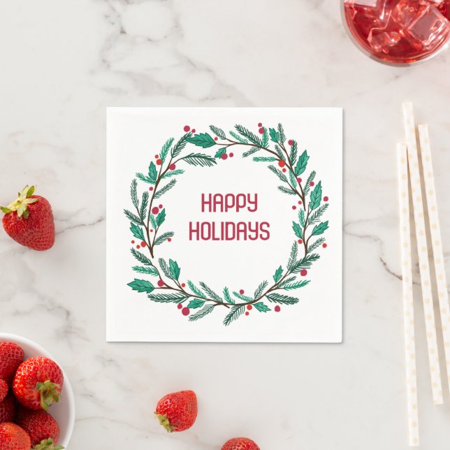 Christmas Wreath CUSTOM Hand Drawn Holiday Napkin (Insitu)