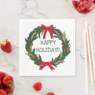 Christmas Wreath CUSTOM Hand Drawn Holiday Napkin