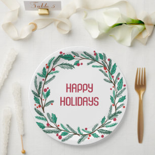Christmas Wreath CUSTOM Hand Drawn Holiday Paper Plate