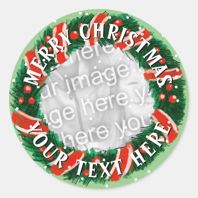 Christmas wreath custom photo stickers and seals (Front)