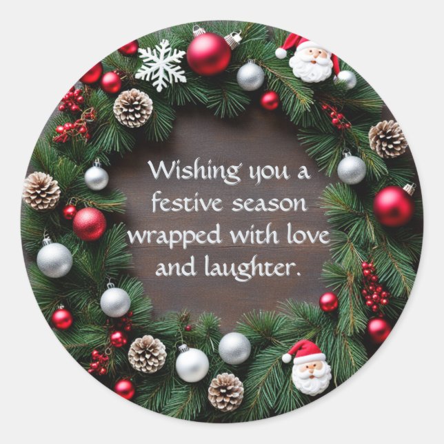 Christmas Wreath Customisable  Classic Round Sticker (Front)