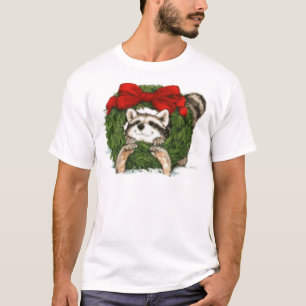 Christmas Wreath Decoration and Racoon T-Shirt