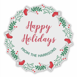 Christmas Wreath Design Sticker Label