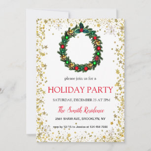 Christmas Wreath, Diamonds and Stars Invitation