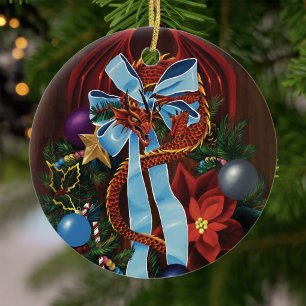 Christmas Wreath Dragon Ceramic Tree Decoration
