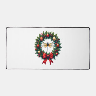 Christmas Wreath Dragonfly Desk Mat