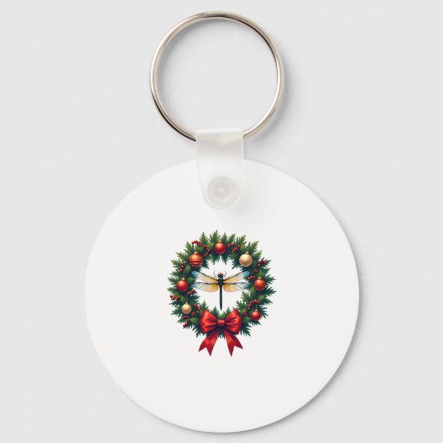 Christmas Wreath Dragonfly Key Ring (Front)