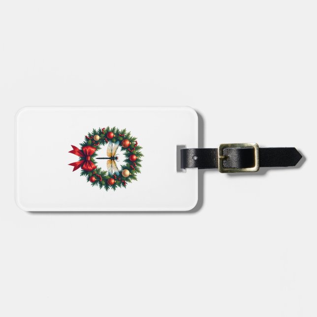 Christmas Wreath Dragonfly Luggage Tag (Front Horizontal)