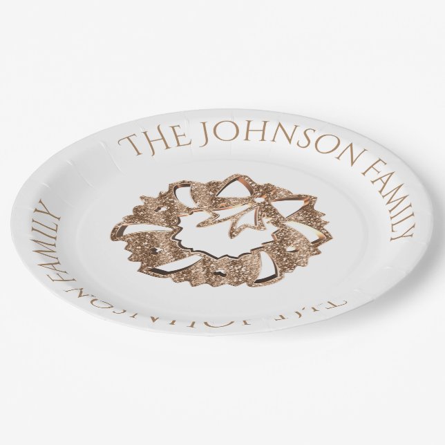 Christmas Wreath Elegant Gold and White Paper Plate (Angled)