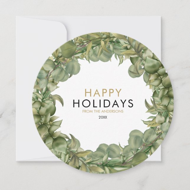 Christmas Wreath Elegant Modern Chic Photo Holiday Card (Front)