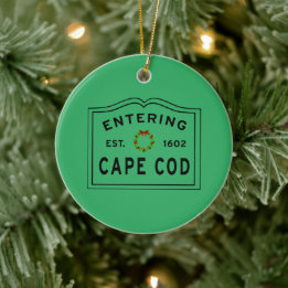Christmas Wreath Entering Cape Cod Ceramic Tree Decoration