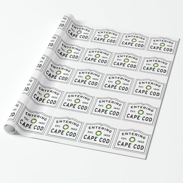 Christmas Wreath Entering Cape Cod Wrapping Paper (Unrolled)