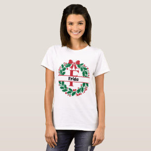 Christmas wreath Family Matching Name letter F T-Shirt