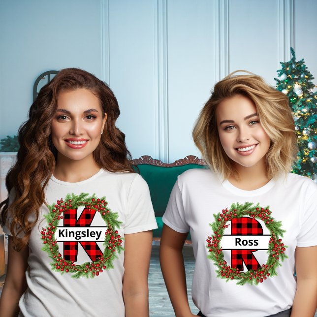 Christmas wreath Family Matching Name letter K T-Shirt (Creator Uploaded)