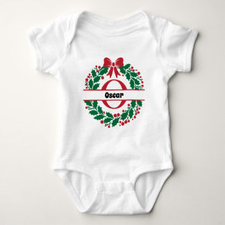 Christmas wreath Family Matching Name letter O Baby Bodysuit