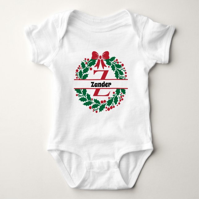 Christmas wreath Family Matching Name letter Z Baby Bodysuit (Front)