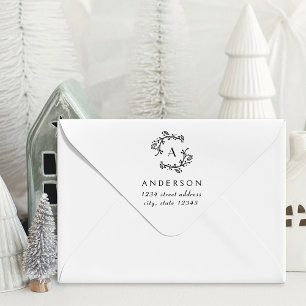 Christmas Wreath Family Monogram Address Self-inking Stamp