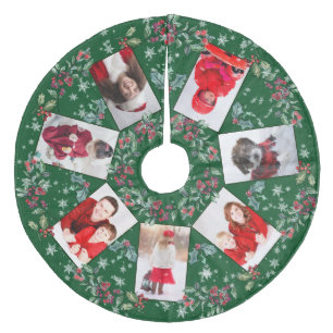 Christmas Wreath Family Photo Collage Green Fleece Tree Skirt