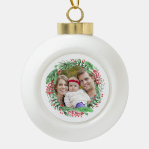 Christmas Wreath Family Photo   Gift for Family Ceramic Ball Christmas Ornament