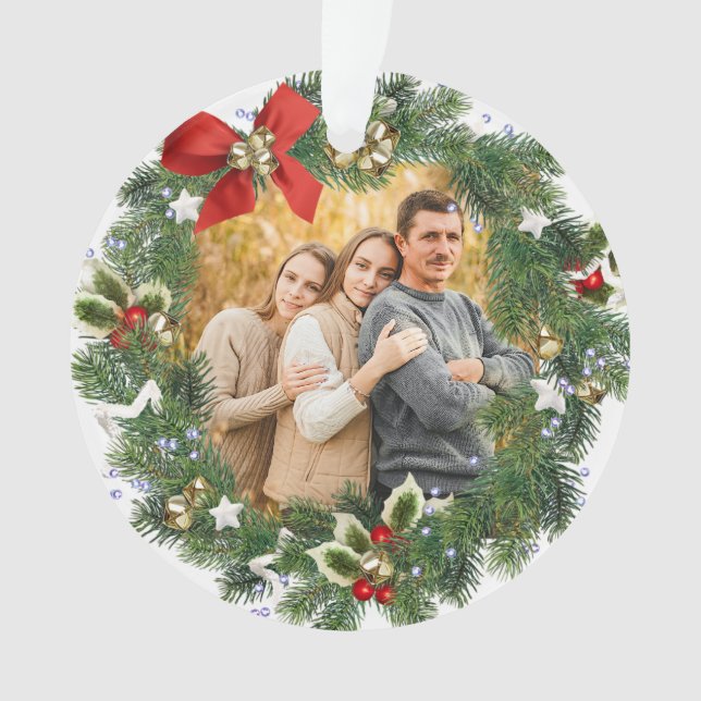 Christmas Wreath Family Photo Ornament (Front)