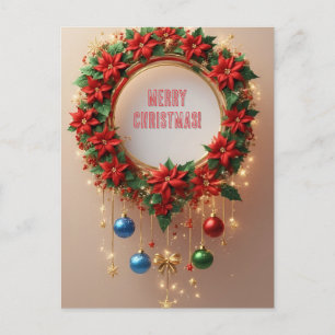 Christmas Wreath Festive Holiday 🎄✨ Poinsettia Postcard