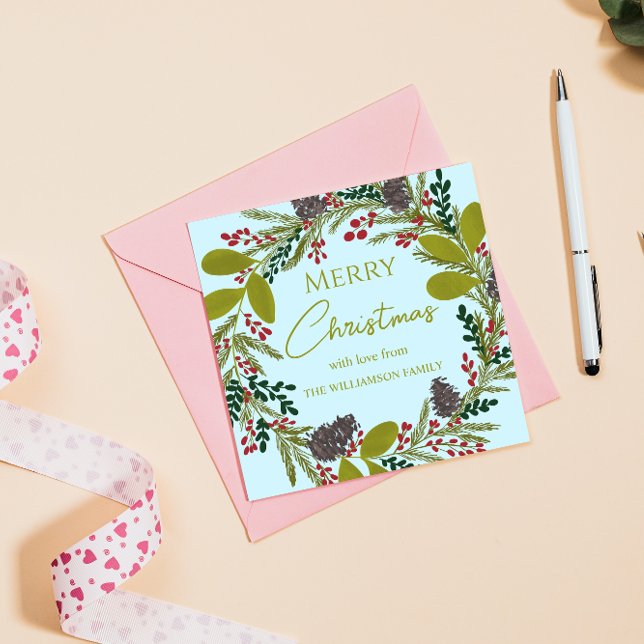 Christmas wreath Floral Family Name Holiday Invitation (Creator Uploaded)