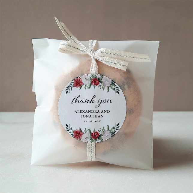 Christmas Wreath | Floral Holiday Wedding Classic  Classic Round Sticker (Creator Uploaded)