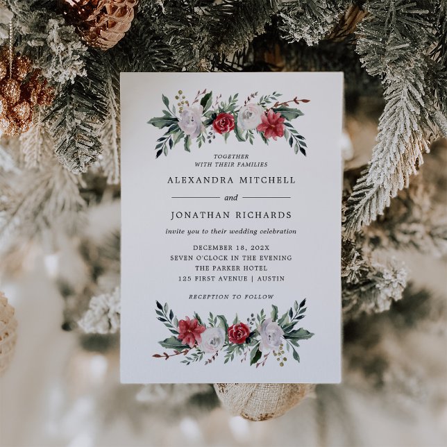 Christmas Wreath | Floral Holiday Wedding Invitation (A classic, stylish invitation for your Christmas holiday wedding)